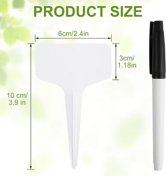 Plant Labels 120 PCS, T-Type Plant Tags with Marking Pen, 6 x 10 CM White Plastic Plant Markers for Nursery, Garden, Seedlings, Flower Vegetables, Herb