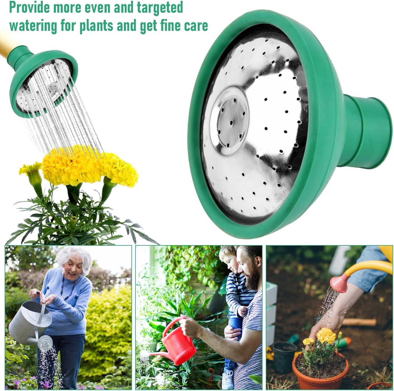 3PCS Universal Watering Can Head, Watering Can Rose Head Kettle Replacement Nozzles Garden Shower Heads for Most Garden Watering Cans (Green)