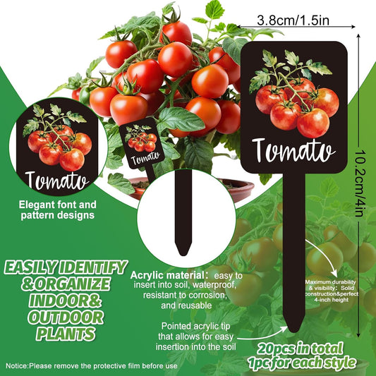 20Pcs Watercolor Vegetable Fruit Plant Label Signs, 20 Styles