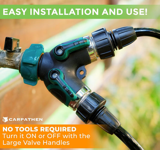 CARPATHEN 3/4" Standard 2 Way Garden Hose Splitter, Heavy Duty Metal Body