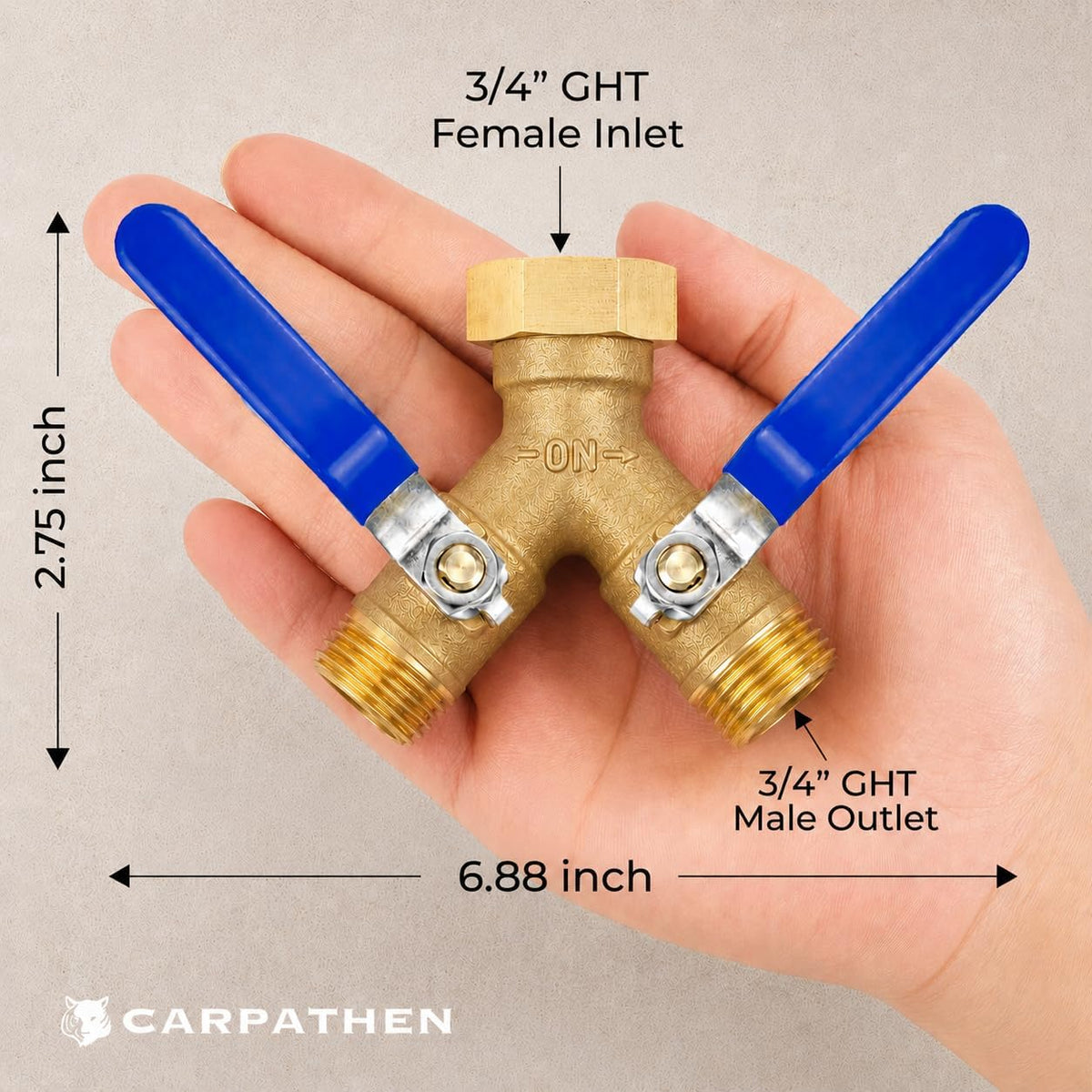 CARPATHEN 3/4" Standard 2 Way Garden Hose Splitter, Heavy Duty Metal Body