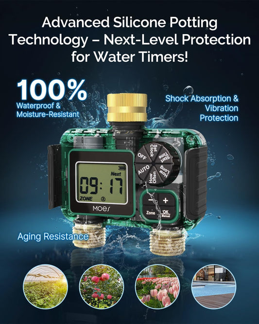 2 Zone Sprinkler Timer for Garden Hose,Brass Inlet &Outlet Water Timer