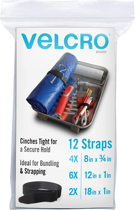 Cinch Straps With Buckle, Variety Sizes 8in-12in-18in, 12 Pk