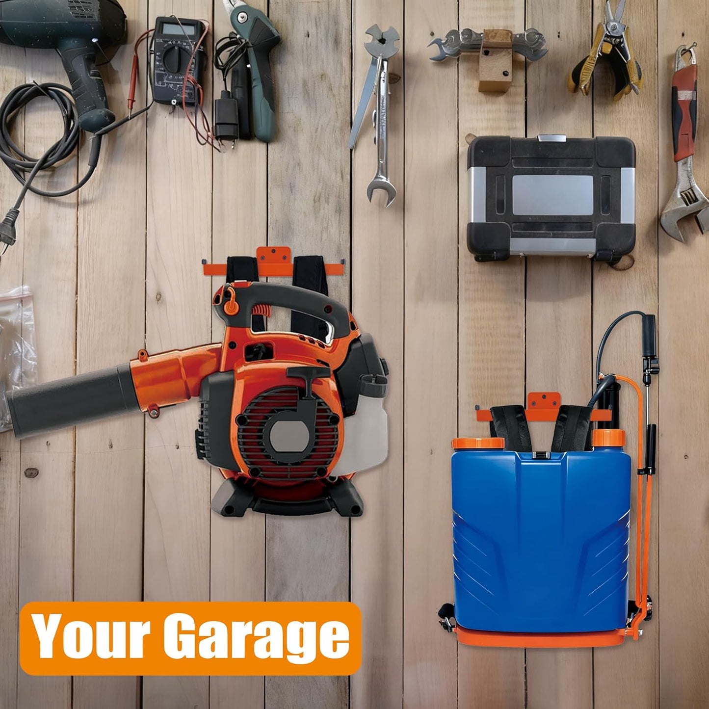 1 Pack Backpack Leaf Blower Hanger with Hose Holder, Heavy-Duty Orange Rack