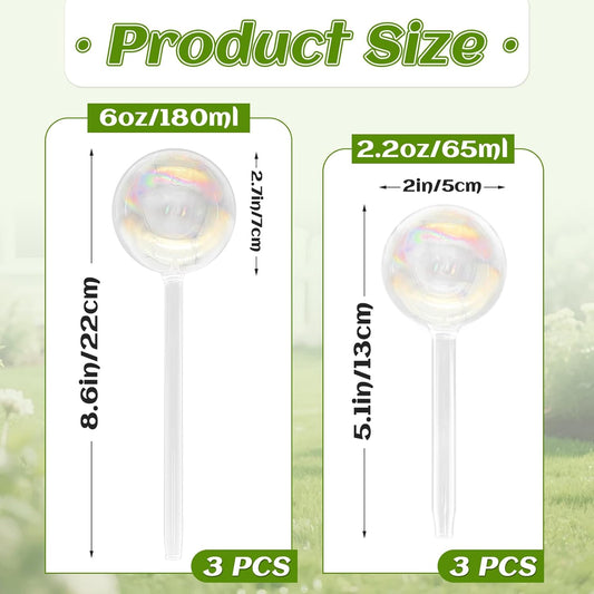 6PCS Plant Watering Globes,Iridescent Rainbow Clear Watering Bulbs,Glass Self Watering Planter Insert,Watering Bulbs for Flowerpot,Indoor,Outdoor,Hanging Plants Home Garden(3 Large+3 Small)