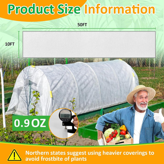 White Plant Covers Freeze Protection, 10 x 50 ft - 0.9 oz/yd² Frost Cloths for Outdoor Plants, Tree Covers Freeze Protection, Winter Garden Blanket, Sun Cover for Plants for Greenhouse, Vegetables