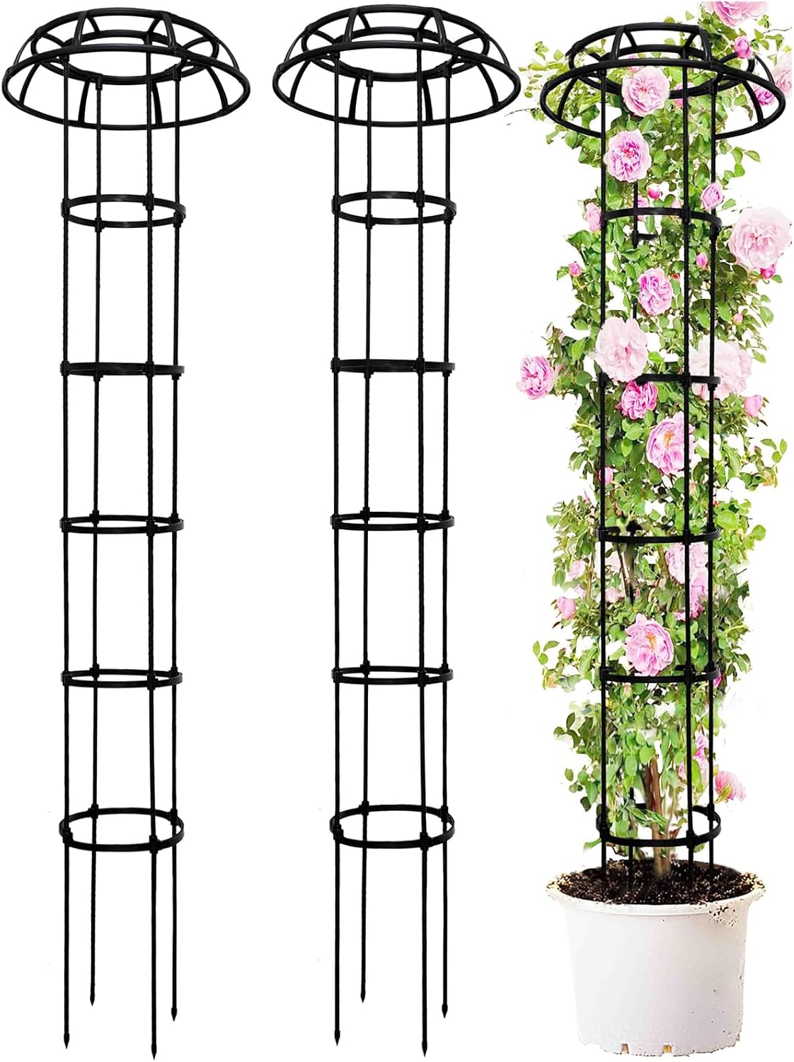 6FT Garden Obelisk Trellis for Climbing Plants,70”Metal Plant Support Tower, Heavy Duty Thickened Tube,Rustproof Black Flower Stand for Vines, Roses, Outdoor & Indoor Use