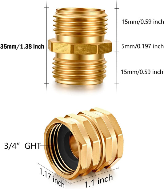 Solid brass Garden Hose Fittings Connectors Adapter Heavy Duty Brass Repair Male, Female faucet leader coupler dual water hose connector (3/4" GHT Double Male Double Female 4 Pcs)