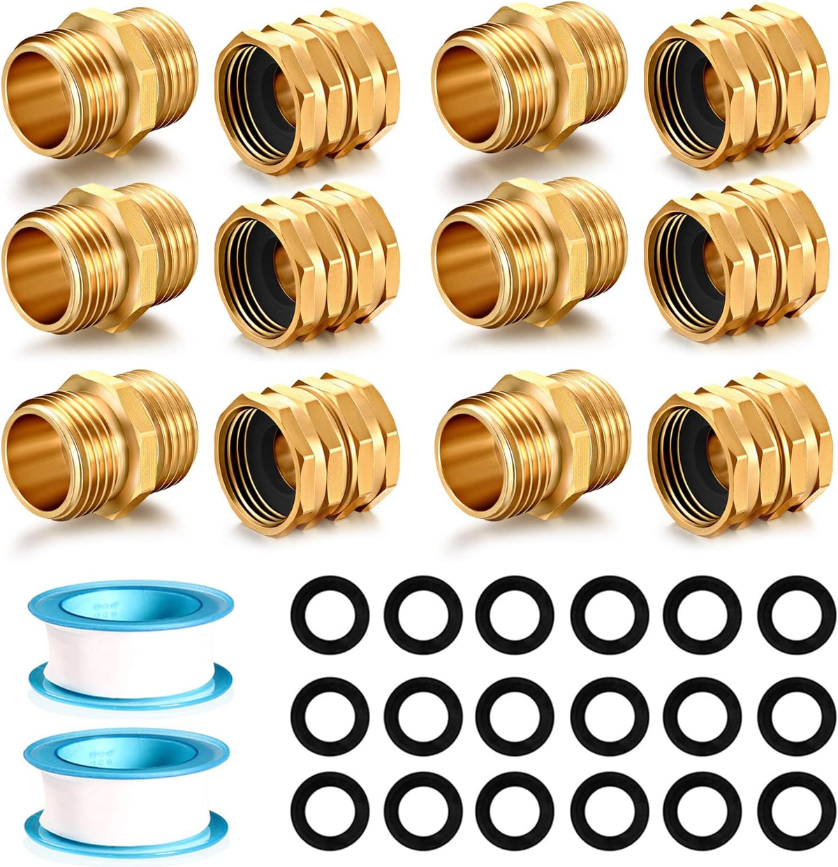Solid brass Garden Hose Fittings Connectors Adapter Heavy Duty Brass Repair Male, Female faucet leader coupler dual water hose connector (3/4" GHT Double Male Double Female 4 Pcs)
