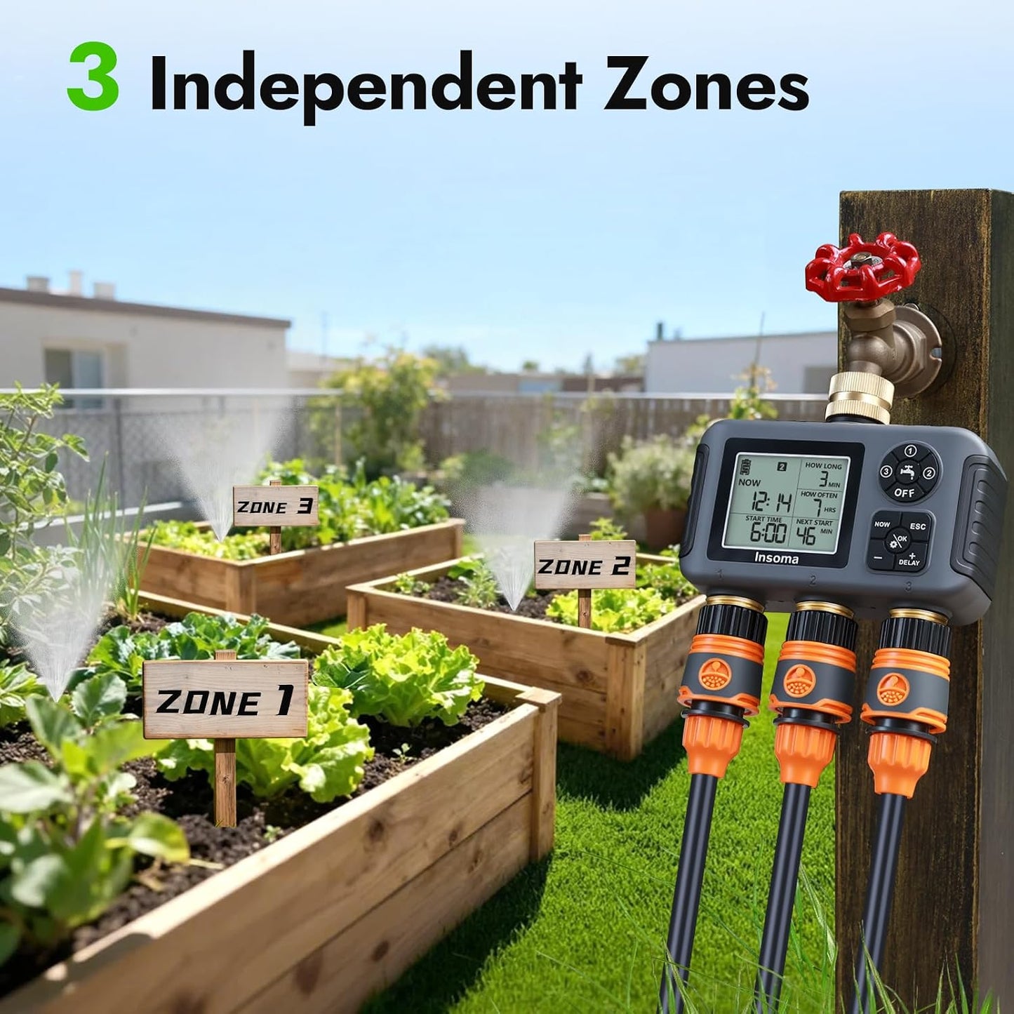 Sprinkler Timer with Brass Inlet, Water Timer for Garden Hose with Auto/Manual/Rain Delay Mode, Easy Setup Hose Timers for Lawn, Garden, Vacation Watering,1 Outlet
