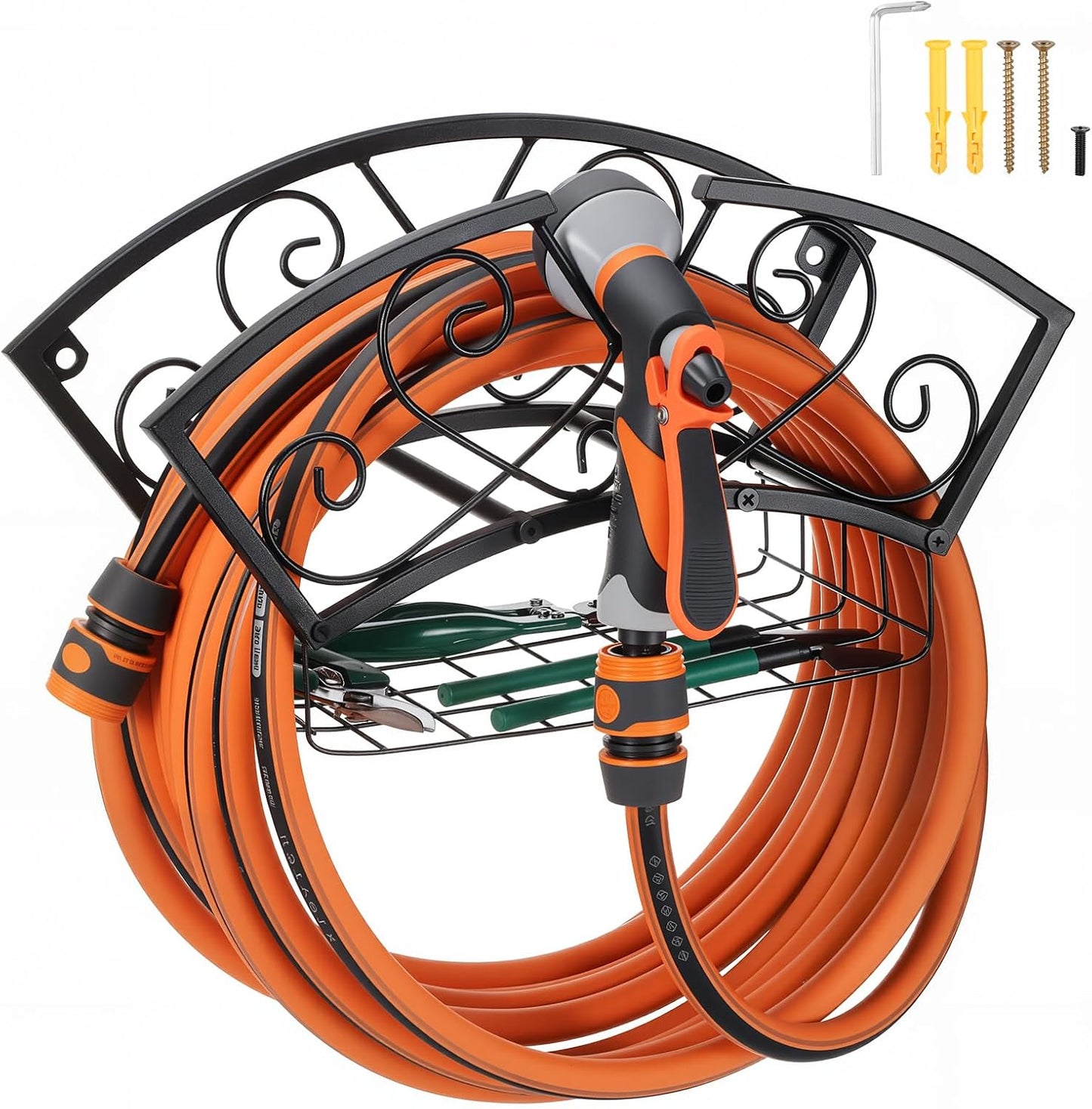 Garden Hose Holder Heavy Duty Metal Water Hose Holder, Hose Hanger Wall Mounted Metal Detachable Hose Storage Organizer for Outside Yard Lawn