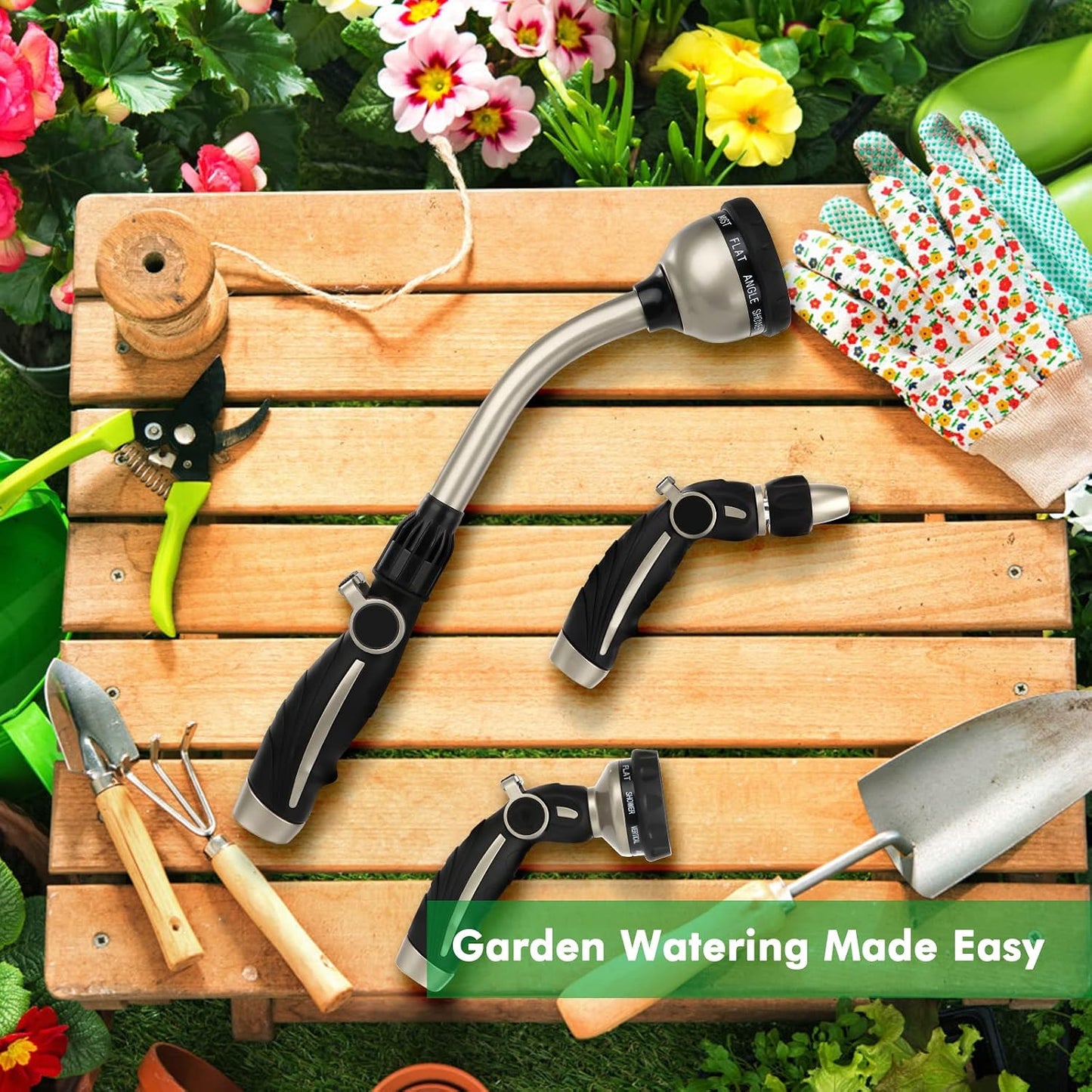 Watering Wand Heavy Duty, Metal Water Hose Sprayer for Garden, High Pressure | Thumb Flow Control | On/Off Valve, Ideal for Outdoor Lawn & Plant Watering, Car & Pet Washing