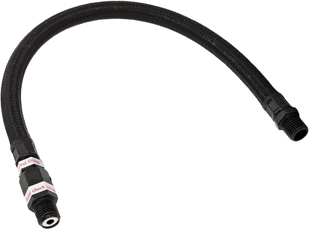 Stainless Steel Air Compressor Braided Leader Hose with Check Valve 1/4" NPT Male to 1/4" NPT Male 13inch Black VXA7330B