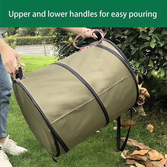 Collapsible Lawn and Leaf Waste Bag-Reusable Pop-Up Trash Can-Yard Debris-Garage Storage - Outdoor Tote Basket (10 Gallon Green Bag)