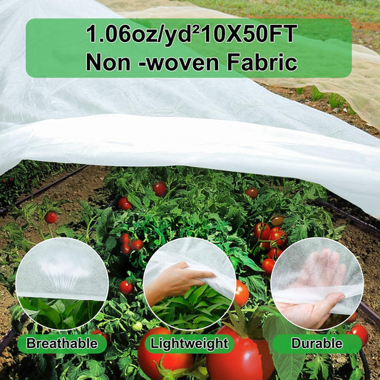 Plant Covers Freeze Protection 10FT×50FT, 1.06 oz/yd² Floating Row Covers for Garden Beds Pest/Sun Protection, Frost Cloths for Outdoor Plants for Vegetables Flowers Fruits Winter Protection
