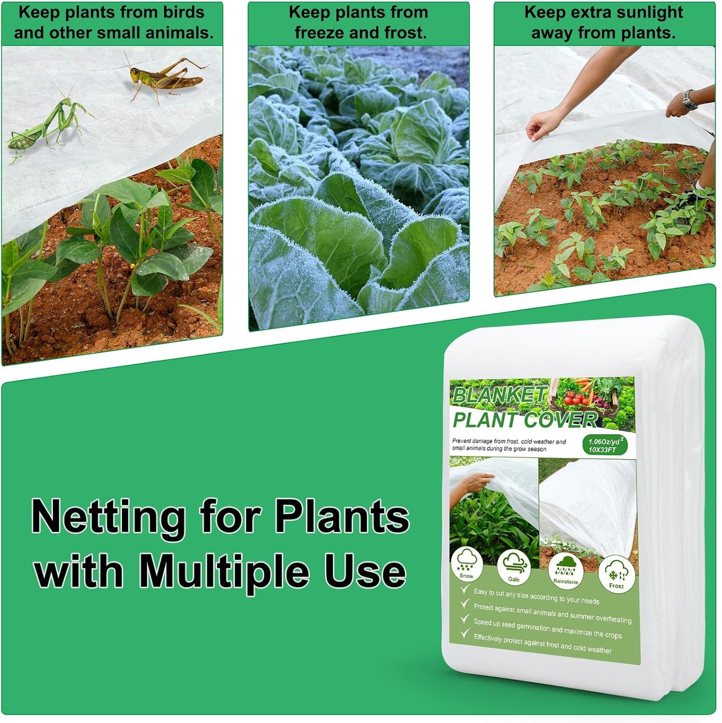 Plant Covers Freeze Protection 10FT×50FT, 1.06 oz/yd² Floating Row Covers for Garden Beds Pest/Sun Protection, Frost Cloths for Outdoor Plants for Vegetables Flowers Fruits Winter Protection