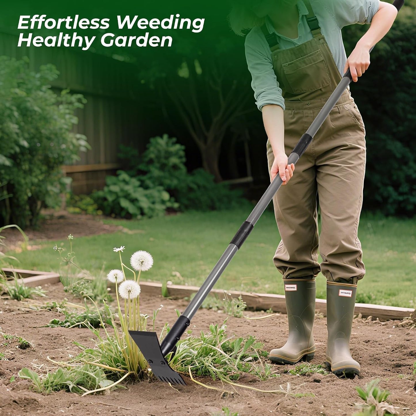 2-in-1 Weed Puller Tool and Garden Hoe, Long Handle Weed Rake
