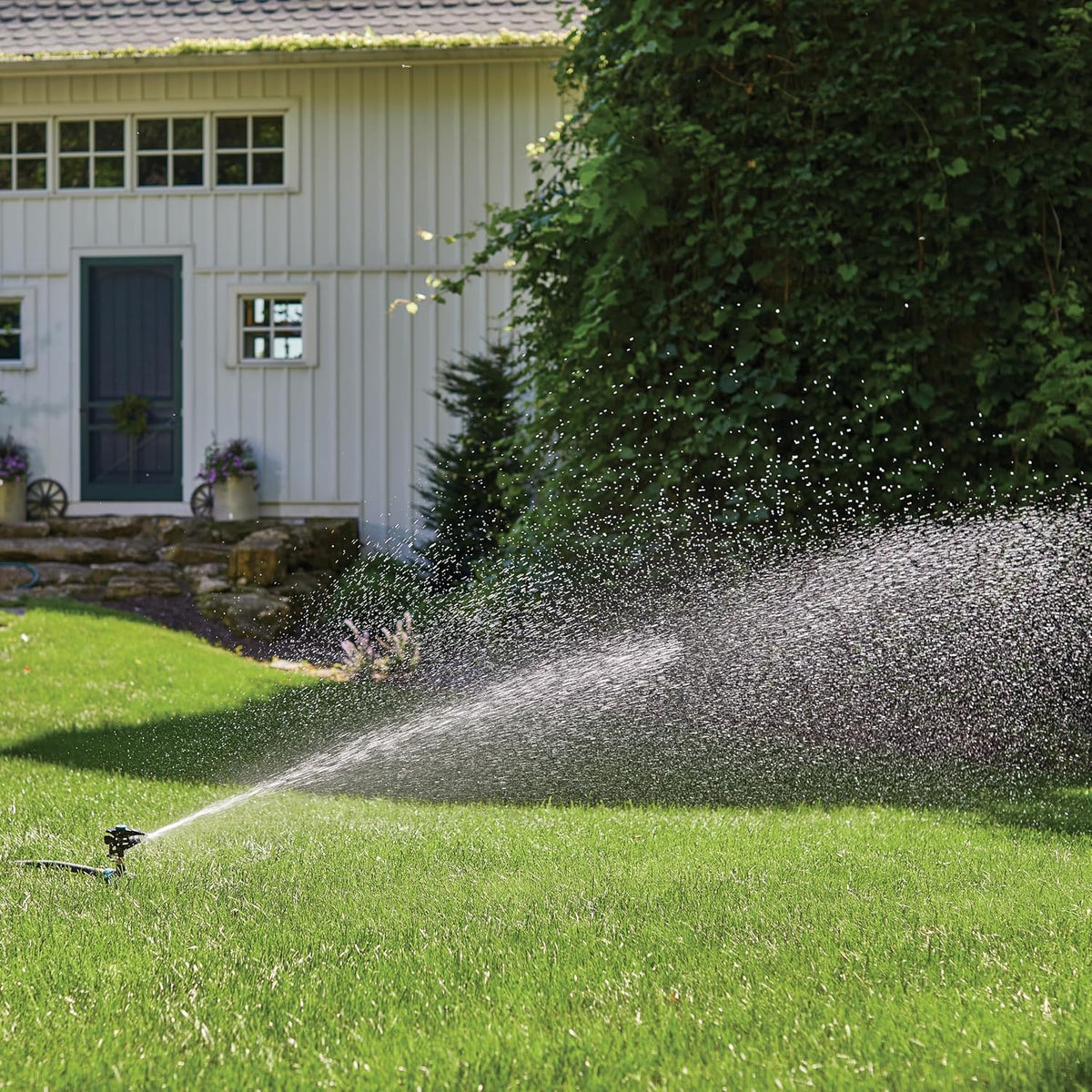 Heavy Duty Circular Water Sprinkler with Spike Base, Rotating Sprinkler Head with Adjustable Spray Pattern, Lawn Sprinkler for 5800 Sq Ft Coverage