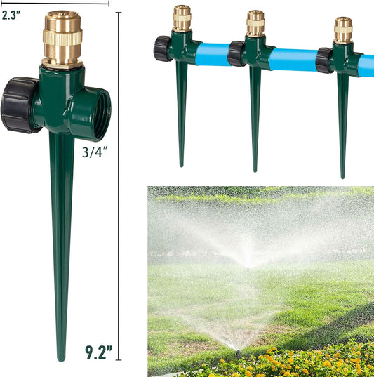 2 Pack Metal Lawn Sprinkler for Yard, Automatic Brass Garden Water Sprinklers on Spike Base, Adjustable 360 Degree Sprinkler Nozzle for Large Area Coverage Grass Patio Irrigation