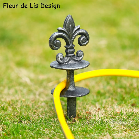 3 Pcs Decorative Hose Guide Stakes with Fleur de Lis Design