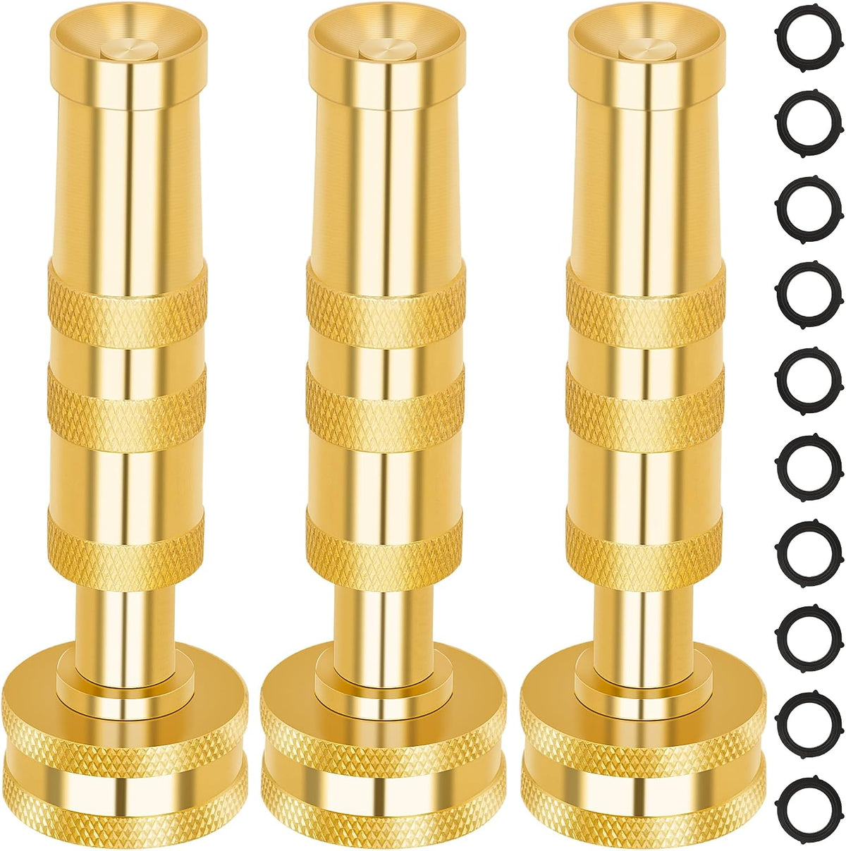Brass Hose Nozzle - High Pressure Jet Nozzle 4 Count (2 Set), Heavy Duty Water Hose Sprayer Sweeper with Hose Shutoff Valve, 3/4” GHT Nozzles for Garden Hose, Car Wash, Extra 10 Rubber Washers