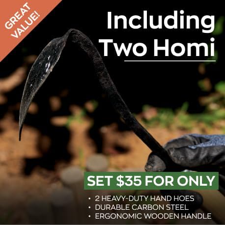 Homi Korean Hand Hoe (Homi) – Traditional Handmade Hand Plow Garden Tool, Forged Steel Blade & Wooden Handle for Weeding, Digging, Planting & Cultivating