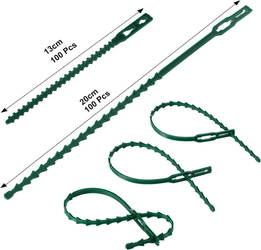 WILLBOND 200 Pieces Adjustable Plant Ties Flexible Garden Plant Ties, Green Multi-Function Sturdy Garden Plant Twist Tie Plastic Garden Ties Plant Support Tree Shrub (13 and 23 cm, Cable Tie)