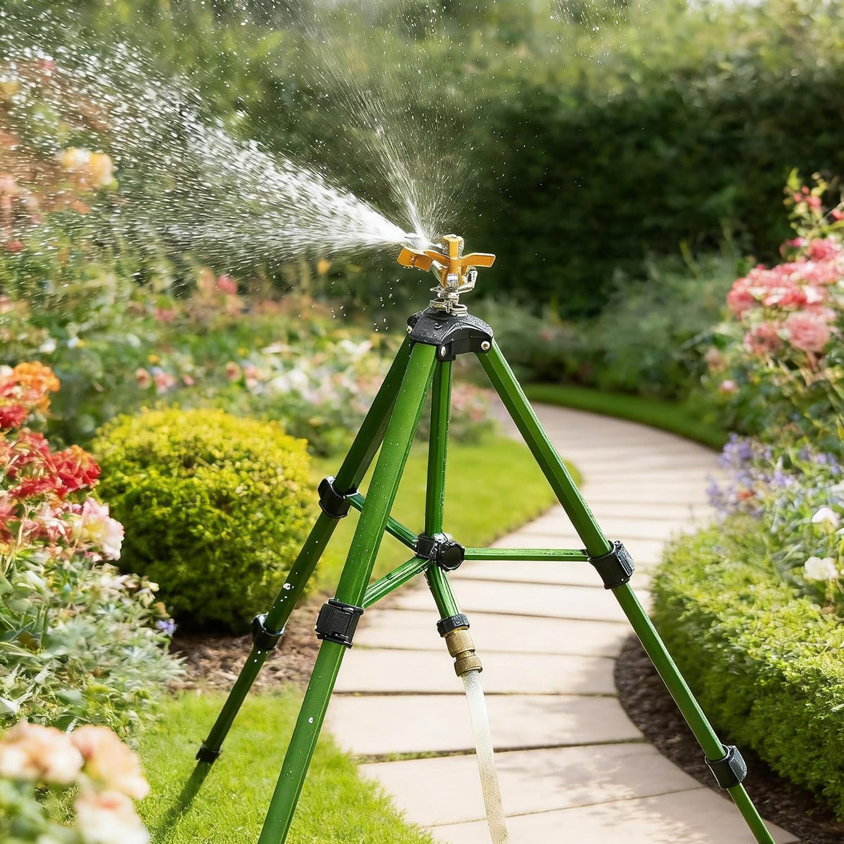 Impact Sprinkler on Tripod Base, Tripod Sprinklers with Head, 360 Degree Large Area Irrigation with Extension Legs Flip Locks, Heavy Duty 3/4" Connector for Lawn Yard Garden