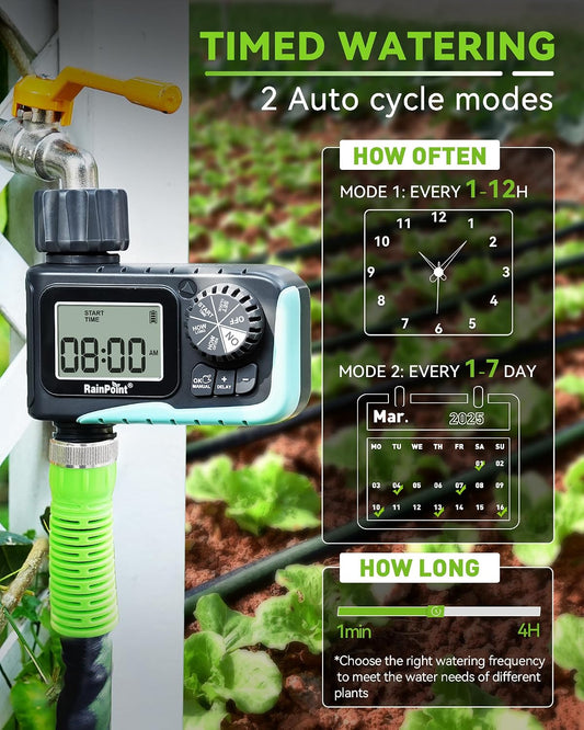 Sprinkler Timer, Programmable Water Timer for Garden Hose, Outdoor Soaker Hose Timed with Rain Delay/Manual/Automatic Watering System, Digital Irrigation for Yard, Lawn, 1 Outlet