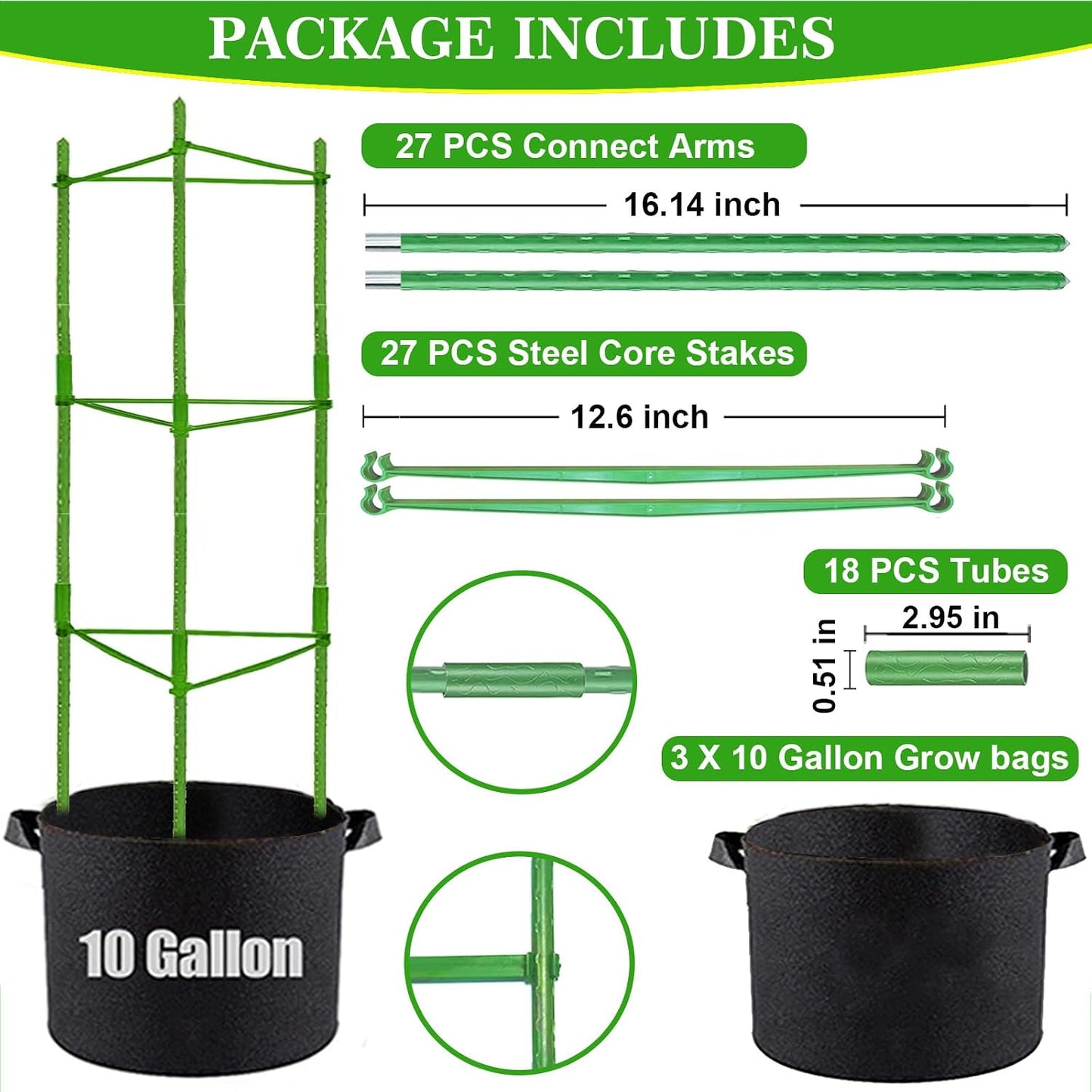 4Pack Tomato Cage for Garden, 50.2Inch Plant Support Garden Stakes