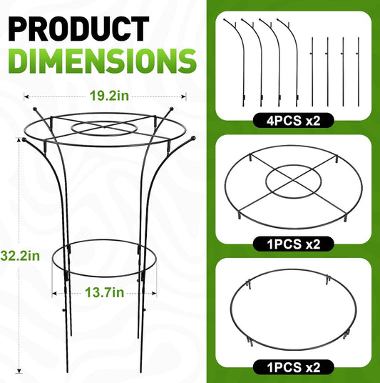 2 Pack Metal Peony Plant Support Cage, 32.2 x 19.2 Inch with Wide Top Ring