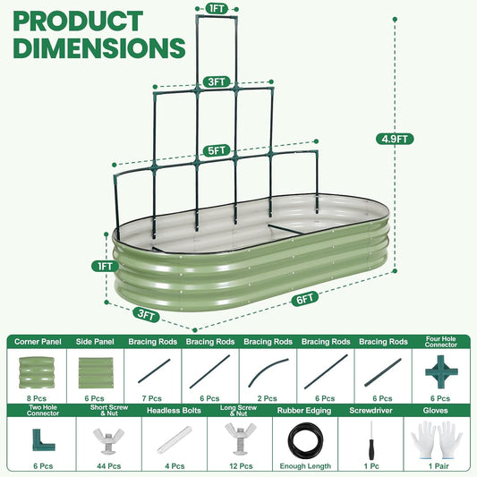 Galvanized Raised Garden Bed with Wall Trellis 6x3x1FT