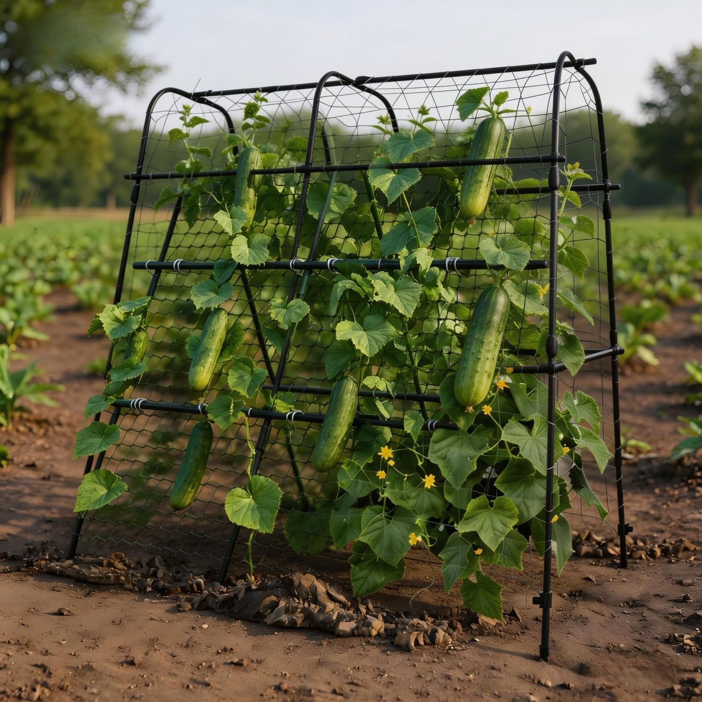 Garden Arch Trellis for Climbing Plants Outdoor, 6.73 ft x 2.62 ft x 2.95 ft Cucumber & Melon Trellis for Raised Beds, u-Shape Plant Support for Climbing Vegetables, Grapes & Roses, Black