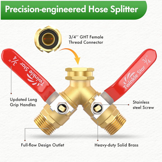 Twinke Star 2 Way Heavy Duty Brass Garden Hose Splitter