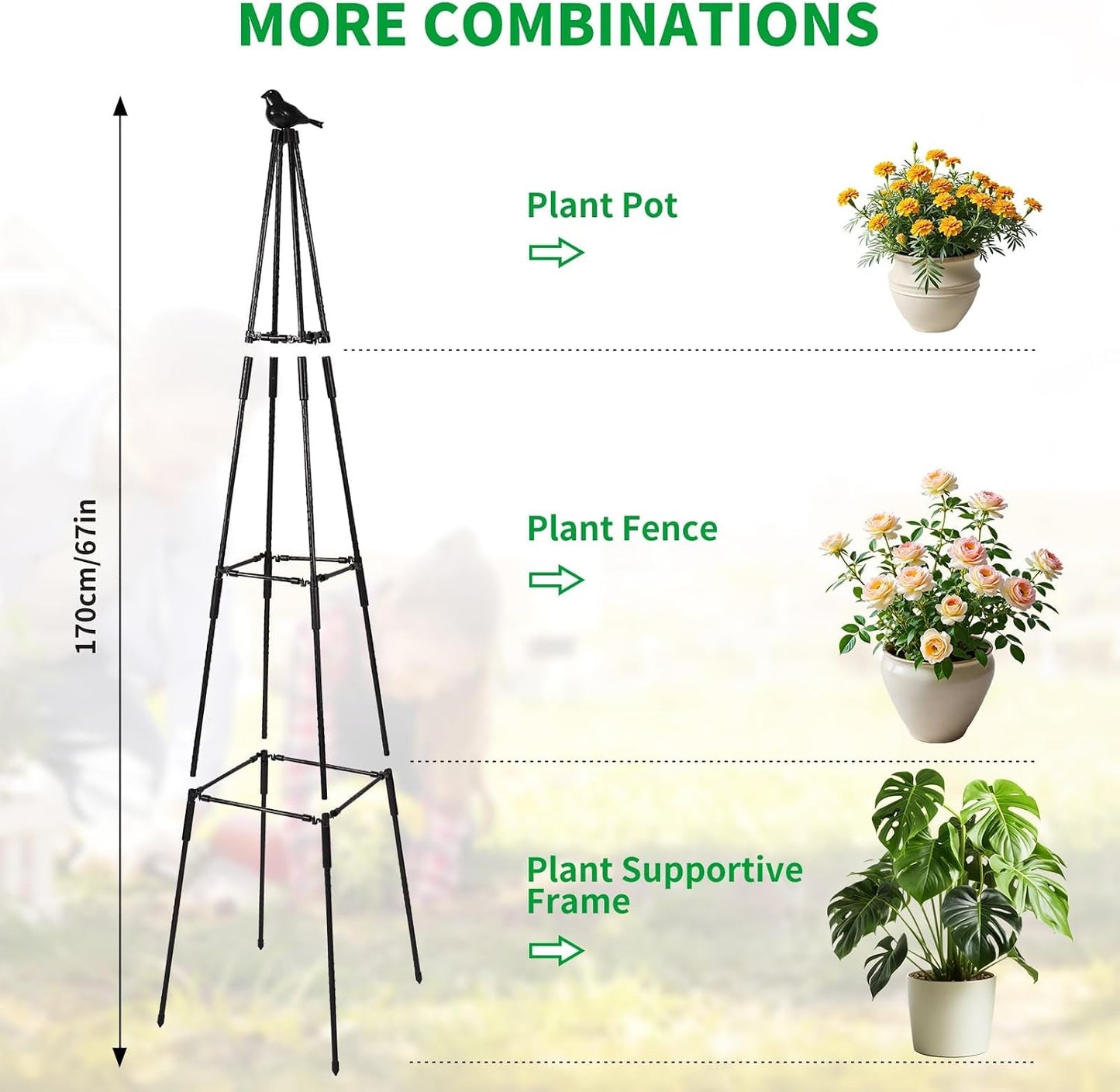 Garden Obelisk Trellis for Climbing Plants Outdoor 67" Black 2PCS
