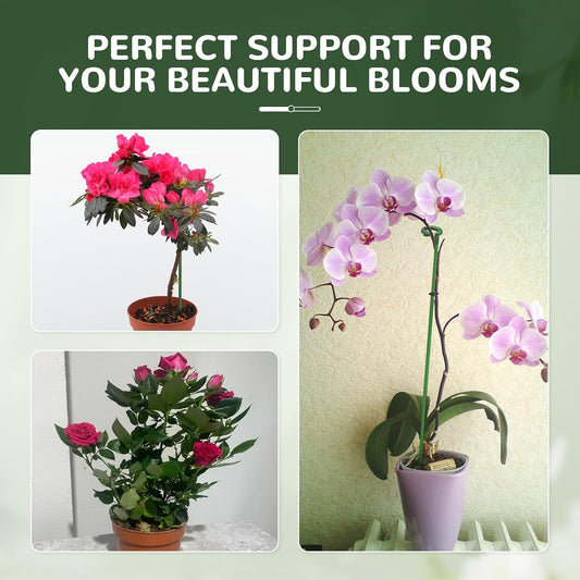 15-Pack Small Plant Stakes with Movable Clips, Adjustable Orchid Stakes and Clips in 3 Heights for Potted Plants, Bulb Flowers and Light-Duty Single Stem Support