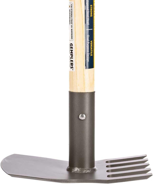 Steel Rake Hoe with Wood Handle, 5 Wide Tines, Multi-Purpose Tool for Gardening, Planting, and Fire Prevention, Commercial Grade