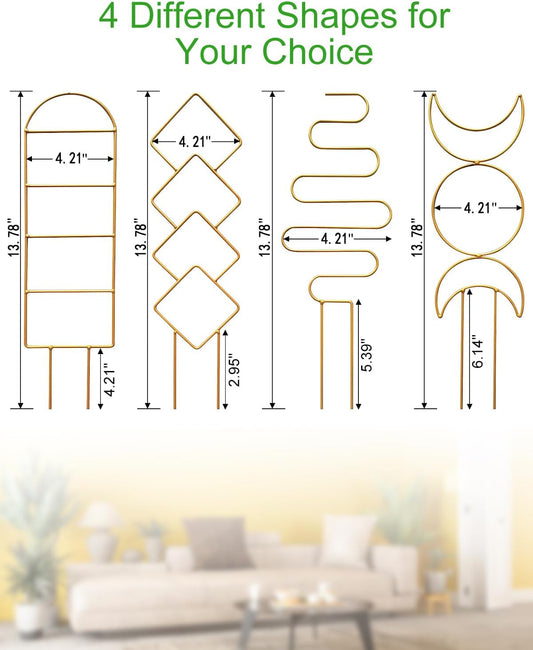 4 Pack Indoor Climbing Plant Trellis, Small Trellis for Potted Plants Outdoor, Metal Garden Trellis Plant Support Trellis with Different Patterns for Vine Ivy Flower (Golden)
