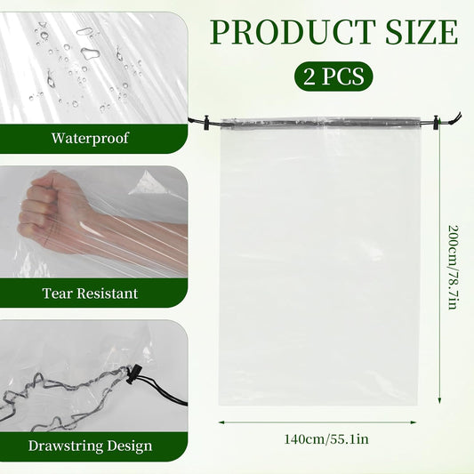 2 Pcs Winter Plant Covers Freeze Protection with Drawstring, 55.1"x78.7" Clear Plastic Film Shelter Bags, Waterproof Plant Frost Protection Covers for Outdoor Garden Shrubs Crops