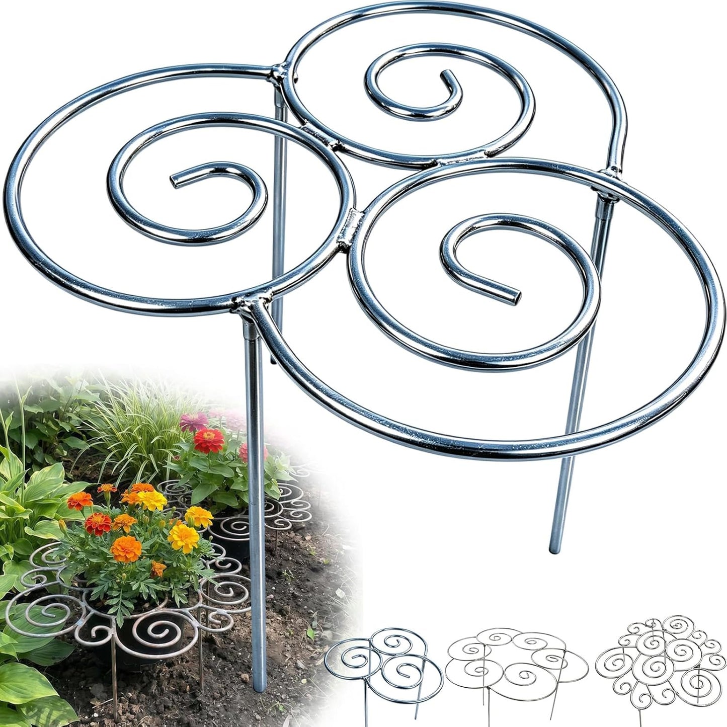 Peony Cages and Supports, Metal Plant Support Ring for Garden, Peonies Cages and Supports, Stackable Houseplant Stake, Dahlia Cage, Outdoor Orchid Clip (L-17.3")