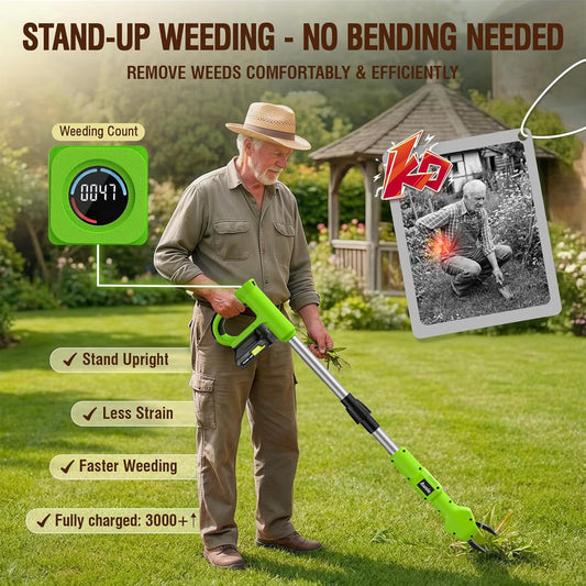 ecstal Veecool Electric Weed Puller Tool, No Bending Weed Remove Tool, Stand Up Weed Puller Tool with Long Handle, One Charge Pulls 3000+ Weeds Wacker, Garden Weed Picker Tool for Lawn, Yard and Farm