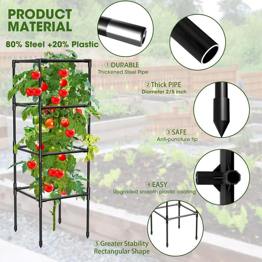 3 Pack Tomato Cages, Square Tomato Plant Stakes Support Cages Trellis for Garden Climbing Vegetables Flowers Fruits,Extra Bold,Black