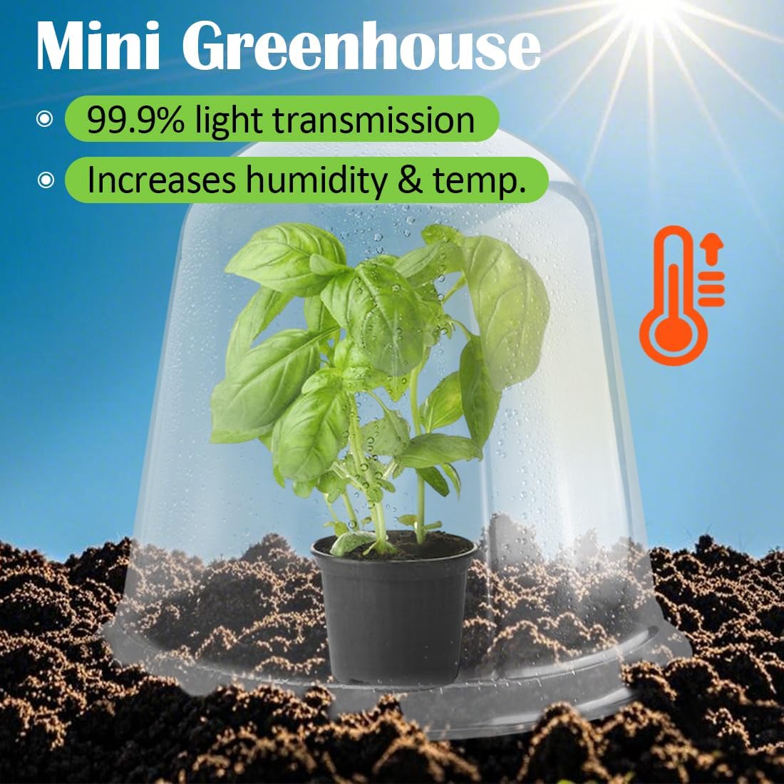 13 Inch Humidity Domes Garden Cloches for Plant Protection, Plant Covers Freeze Protection, Protectors from Animals, Garden Clear Plant Cover with Ventilation Holes 10 Pack