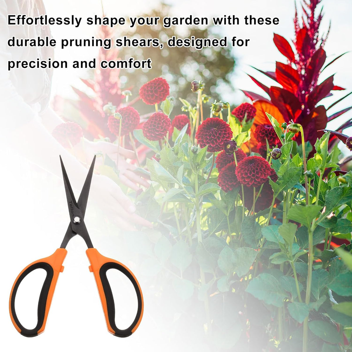 3pcs Trimming Scissors 7.2" Stainless Steel Garden Shears with Non-Stick Coating & Straight Precision Blade Hand Pruning Snips for Cutting Flowers