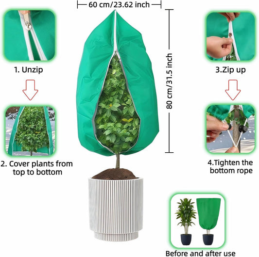 Upgraded 31.5"x23.6" Plant Covers Freeze Protection, Thicken Winter Covers with Zipper & Drawstring, Reusable Outdoor Cold Weather Jacket for Shrubs Trees