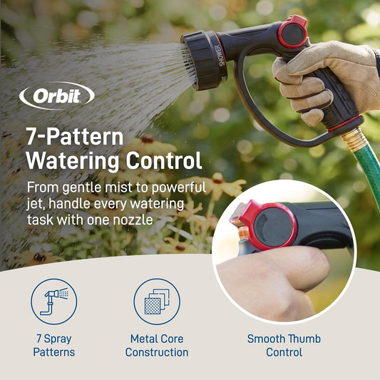 58993 7-Pattern Watering Nozzle with Thumb Control, Black
