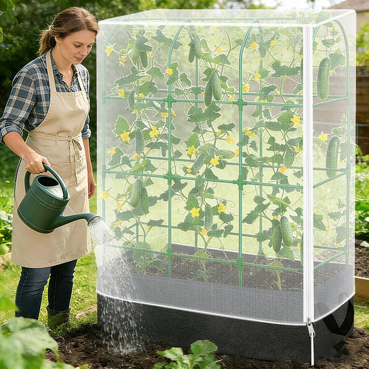 Garden Bird Netting Plant Cover for Cucumber Trellis, 52" x18''x66'' Insect Bird Barrier Garden Trellis Net with Zipper & Drawstring, Cucumber Trellis Netting Protection Cover for Protecting Plants