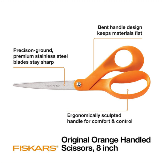 8" Original Orange-Handled Craft & Fabric Scissors, All Purpose