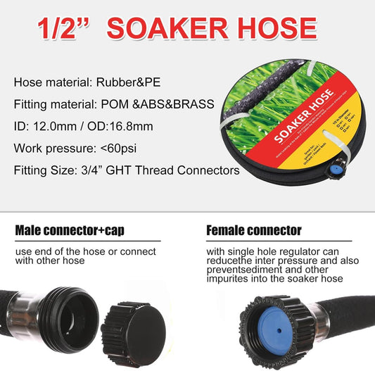 Garden Soaker Hose 10ft*2 1/2" Short Rubber Drip Hoses Soaking