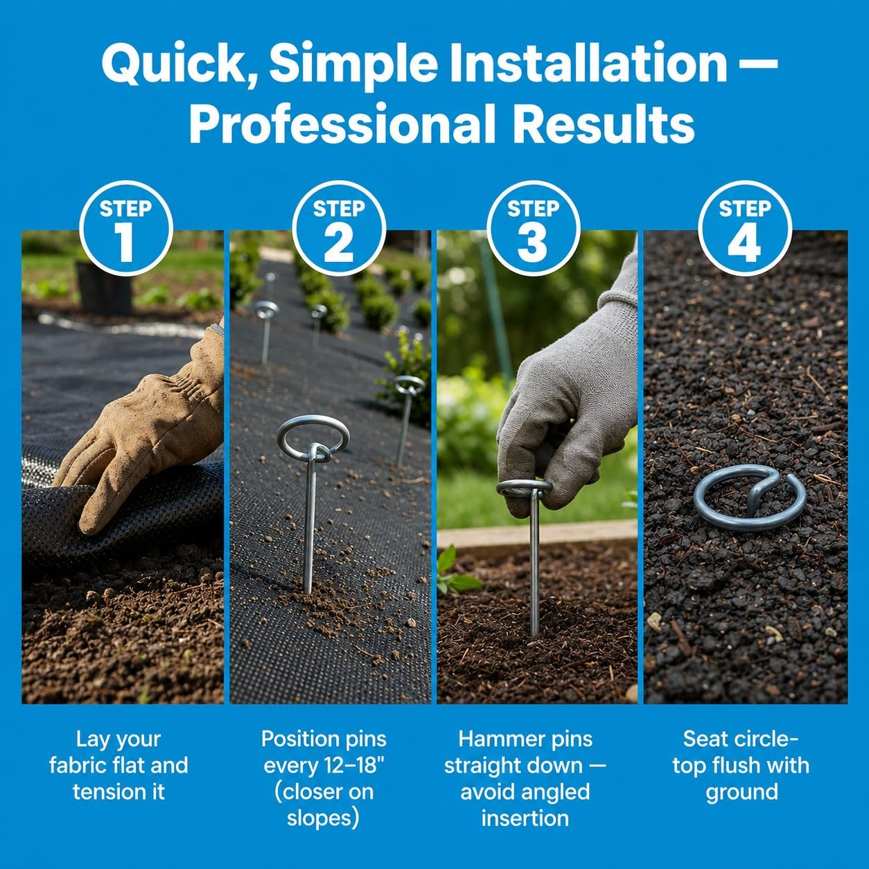Round Top Landscape Pins – 11 Gauge Heavy Duty 6 Inch Galvanized Steel Stakes for Landscape Fabric and Weed Barrier, 100 Pack